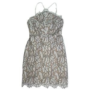 Lulus Women’s White Floral Lace Overlay Mini Dress Size S Halter Spaghetti Strap